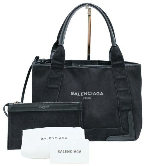 BALENCIAGA Navy Cabas Tote Bag Handbag Denim Black 339933 - Picture 1 of 10
